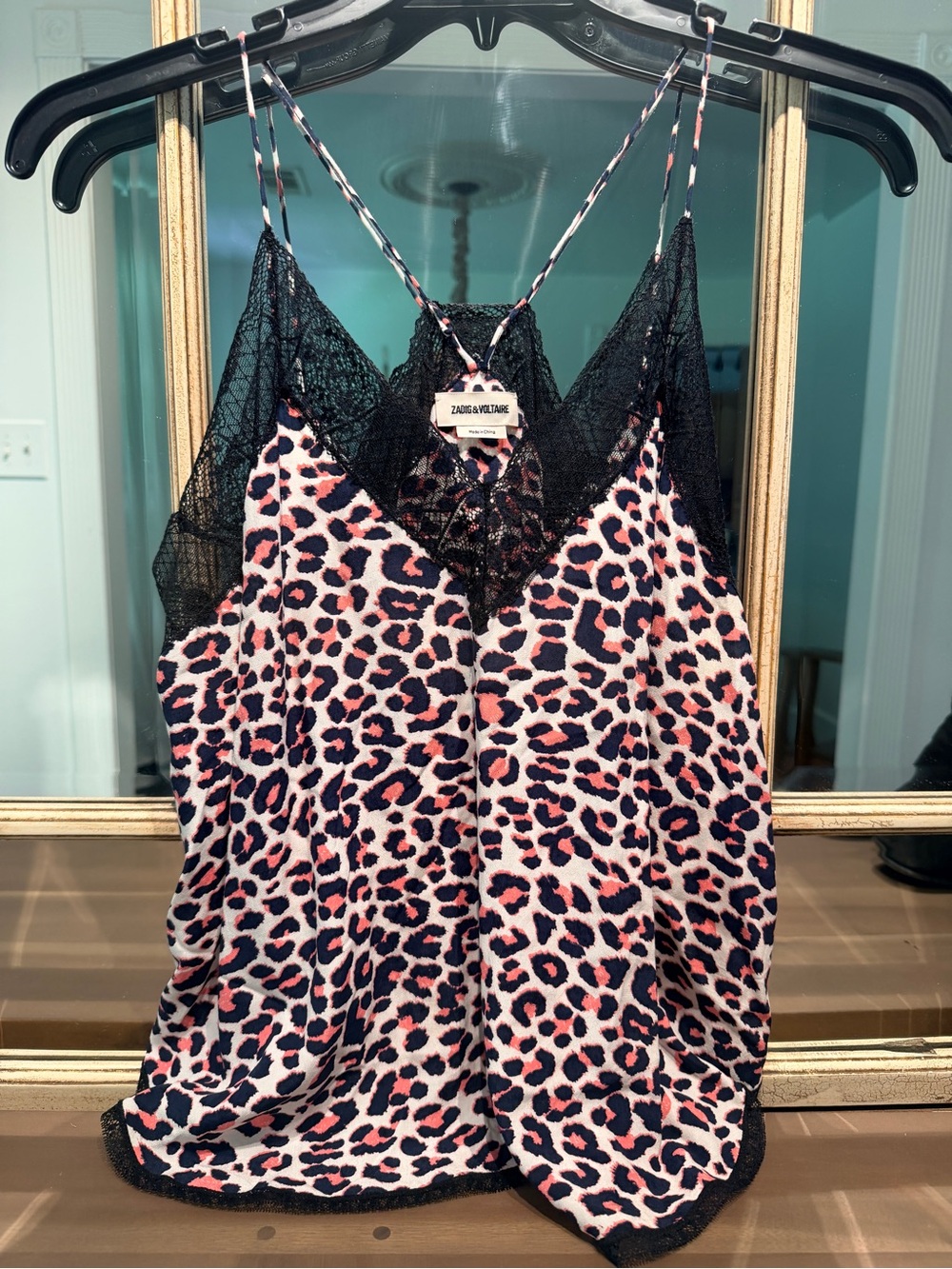 Zadig & Voltaire Pink and Black Leopard Lace Cami